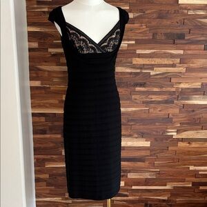 Black Lace-Trim Midi Bodycon Dress